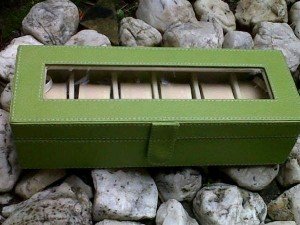 Kotak Jam tangan dengan desain elegan hijau inner crem