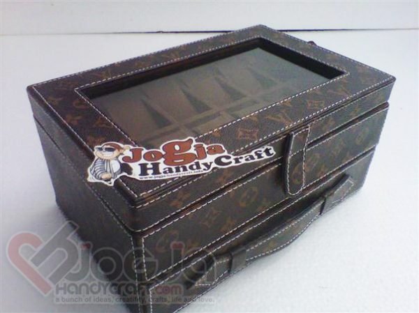 Box Jam Isi 12 Laci Accesories Motif LV With Transparant Mirror