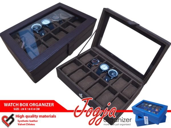 Full Brown Watch Box Organizer For 12 Pcs Watches