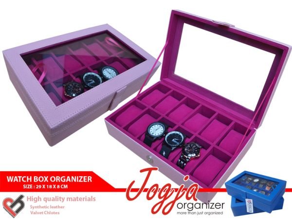 BABY PINK WATCH BOX ORGANIZER FOR 12 WATCHES (box jam tangan isi 12)