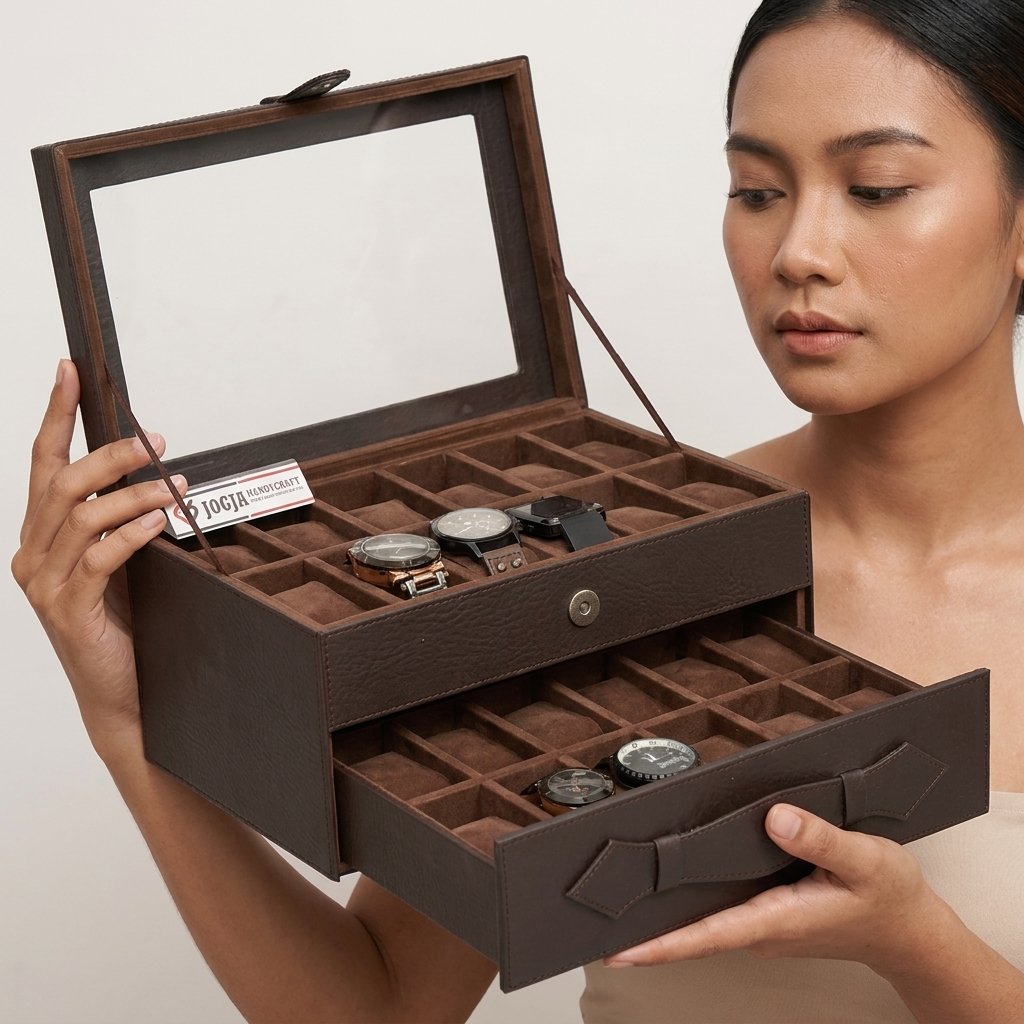 BJS24BRW - Box Tempat Jam Tangan Susun Premium Dark Brown Jogja Handycraft (1)