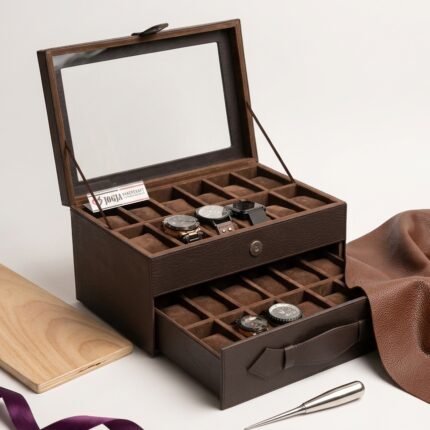 BJS24BRW - Box Tempat Jam Tangan Susun Premium Dark Brown Jogja Handycraft (1)