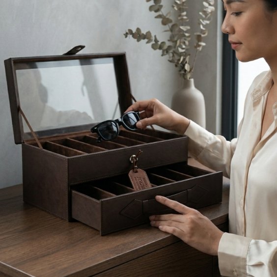 Kotak Penyimpanan Kacamata PU Leather Premium